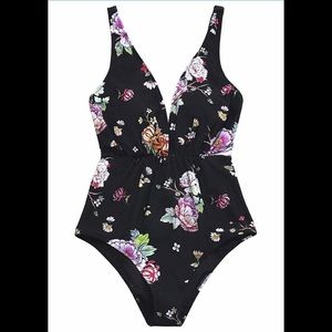 Black floral one piece swimsuit new with tags